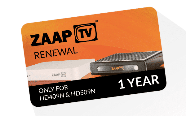 ZAAPTV 1 Year Renewal Card / PIN for HD409/509 Devices